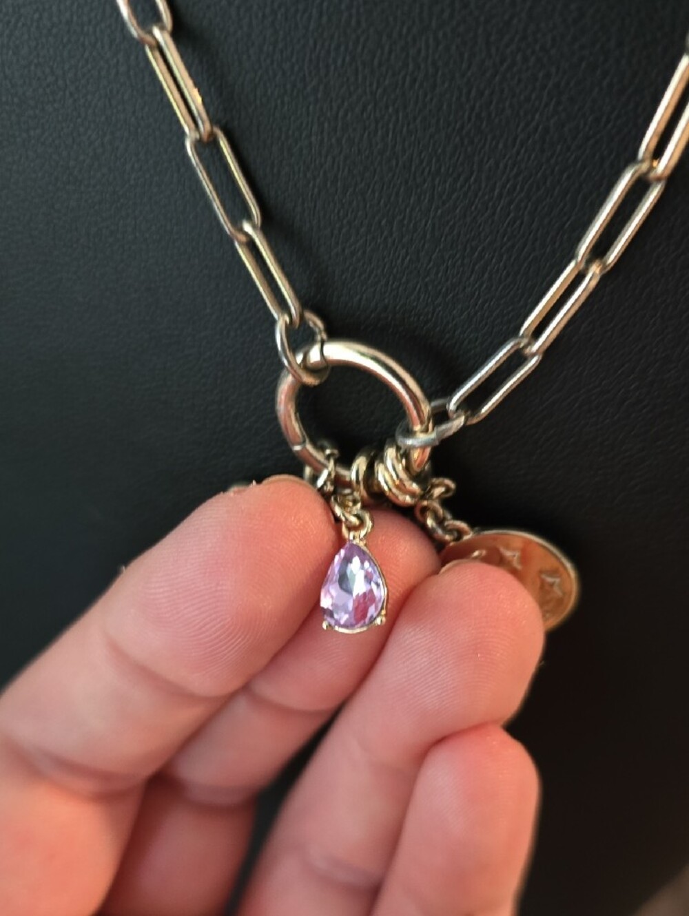 J.Crew Paperclip Charm Builder Ring Necklace Set – Bow, Sun Face, Purple Gem - Picture 5 of 12